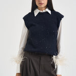 Gilet donna con micropaillettes blu notte L6WC91 N08Z1 LIVIANA CONTI 