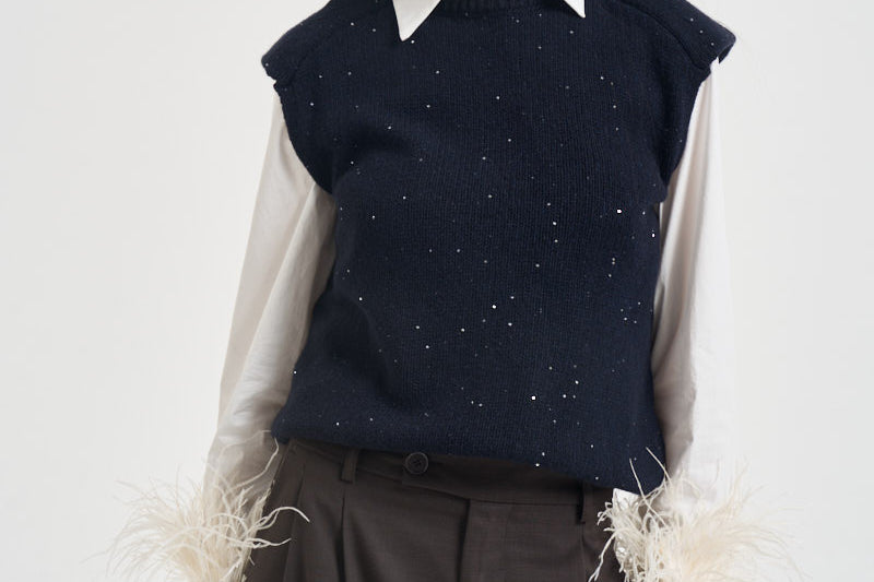 Gilet donna con micropaillettes blu notte L6WC91 N08Z1 LIVIANA CONTI 