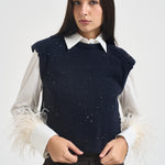 Gilet donna con micropaillettes blu notte L6WC91 N08Z1 LIVIANA CONTI 