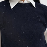 Gilet donna con micropaillettes blu notte L6WC91 N08Z1 LIVIANA CONTI 