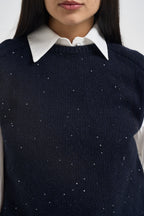 Gilet donna con micropaillettes blu notte L6WC91 N08Z1 LIVIANA CONTI 