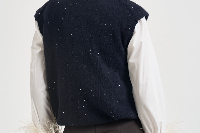 Gilet donna con micropaillettes blu notte L6WC91 N08Z1 LIVIANA CONTI 