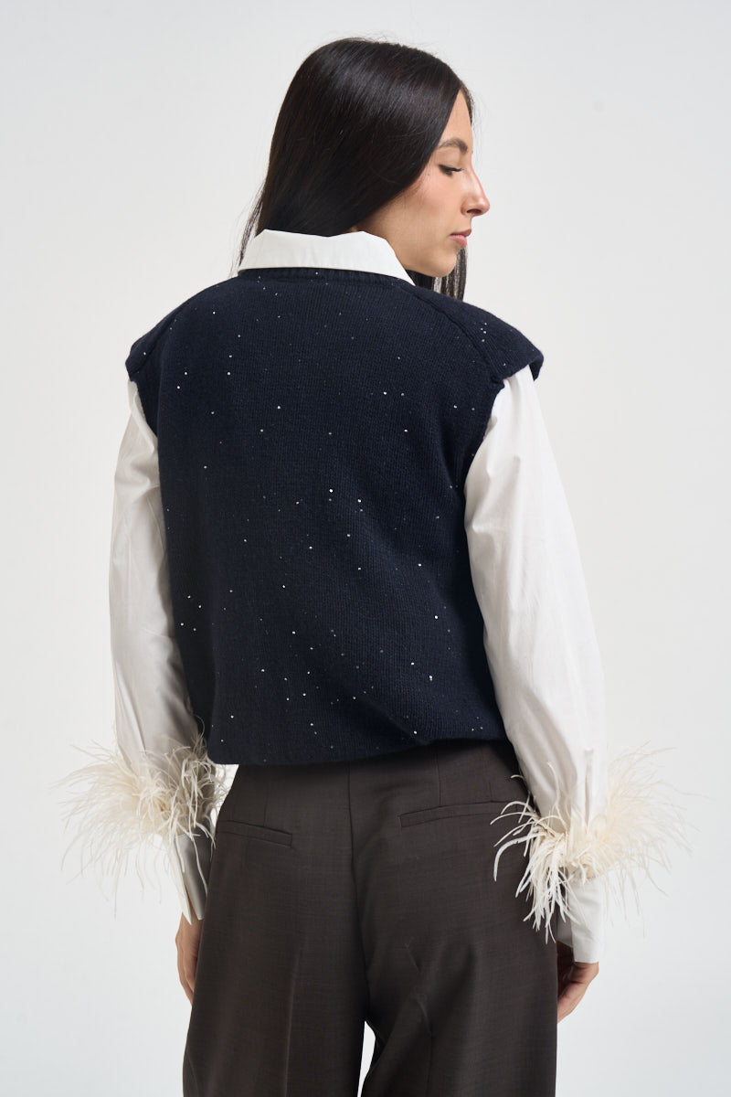 Gilet donna con micropaillettes blu notte L6WC91 N08Z1 LIVIANA CONTI 