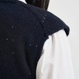 Gilet donna con micropaillettes blu notte L6WC91 N08Z1 LIVIANA CONTI 