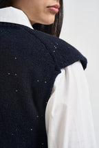Gilet donna con micropaillettes blu notte L6WC91 N08Z1 LIVIANA CONTI 