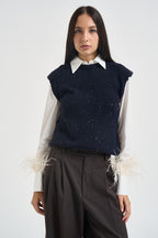 Gilet donna con micropaillettes blu notte L6WC91 N08Z1 LIVIANA CONTI 