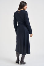 Abito donna midi con arricciatura e spacco blu notte L6WN20 N08 LIVIANA CONTI 