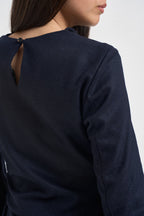 Abito donna midi con arricciatura e spacco blu notte L6WN20 N08 LIVIANA CONTI 