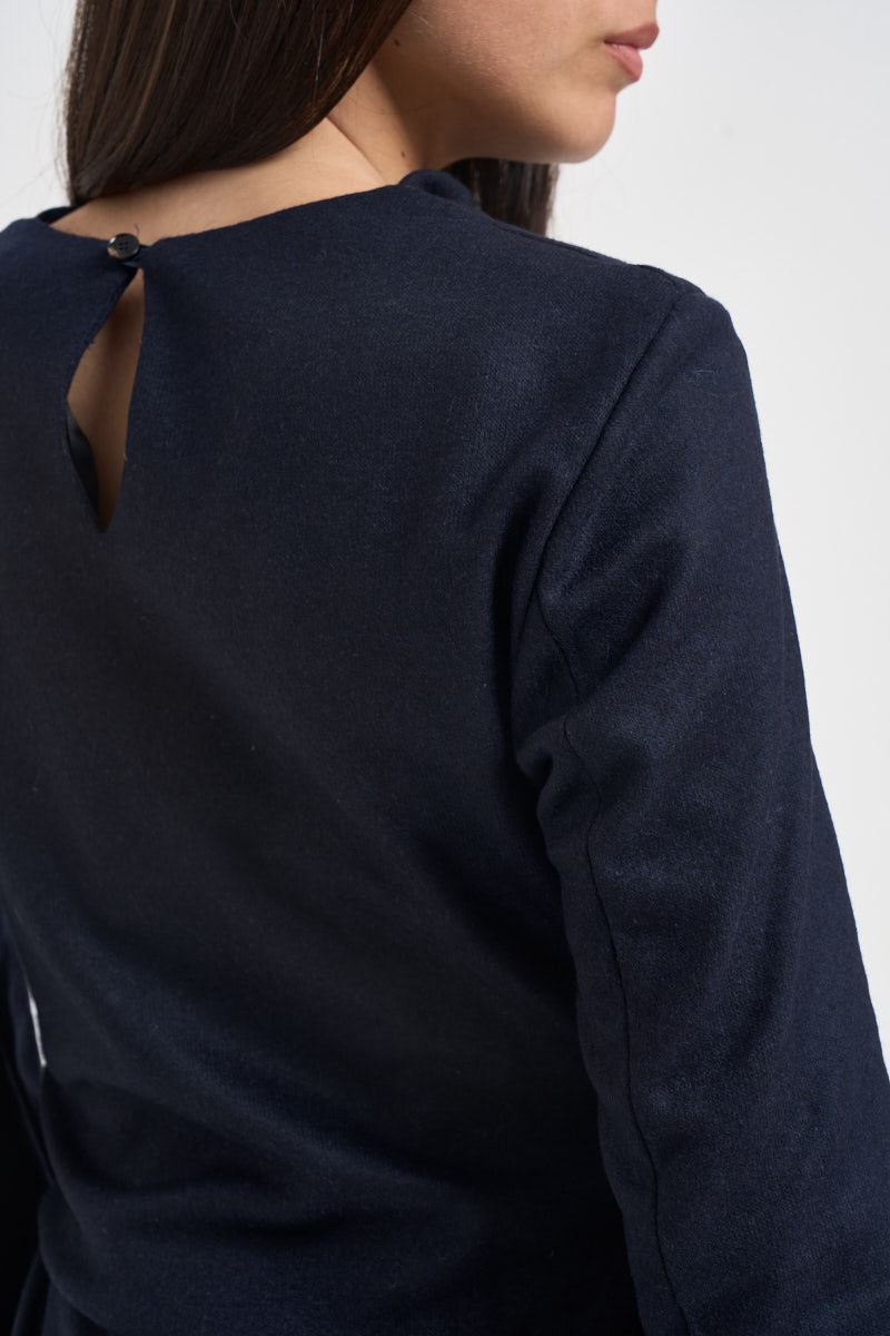 Abito donna midi con arricciatura e spacco blu notte L6WN20 N08 LIVIANA CONTI 