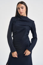 Abito donna midi con arricciatura e spacco blu notte L6WN20 N08 LIVIANA CONTI 