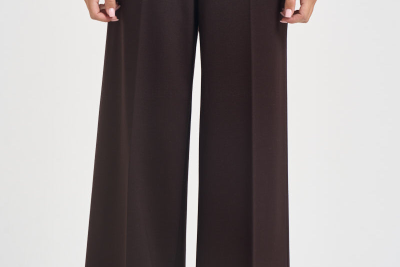Pantaloni donna gamba larga con zip laterale marrone L6WWI53 U85 LIVIANA CONTI 