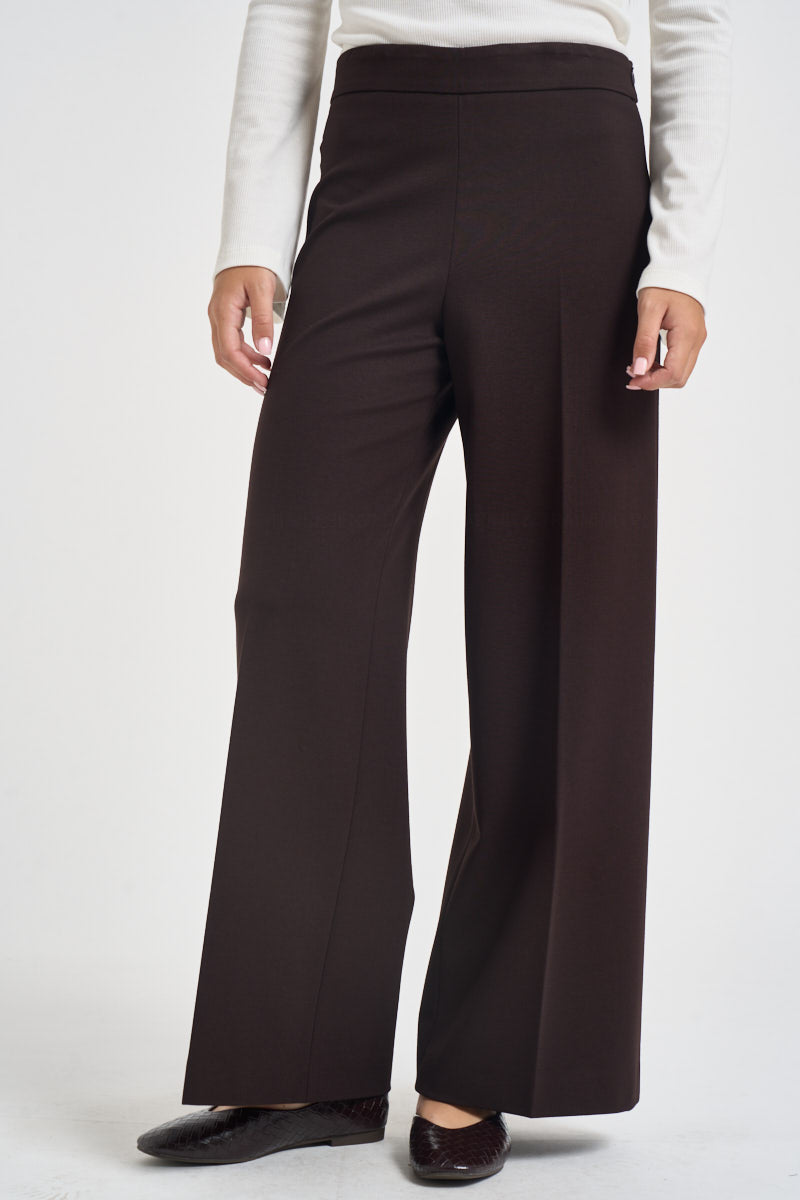 Pantaloni donna gamba larga con zip laterale marrone L6WWI53 U85 LIVIANA CONTI 