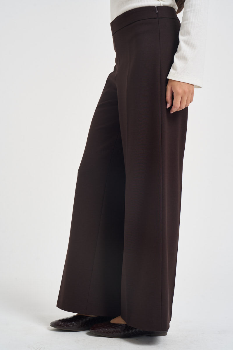Pantaloni donna gamba larga con zip laterale marrone L6WWI53 U85 LIVIANA CONTI 