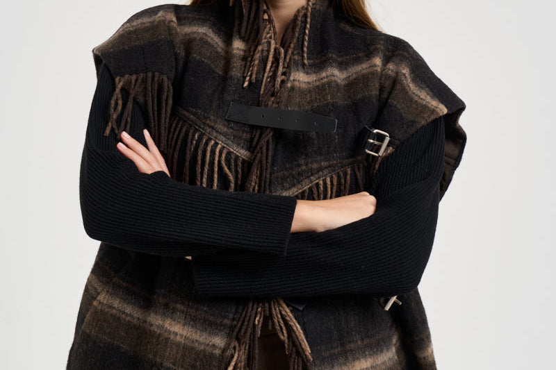 Gilet donna Ginesa con frange a quadri multicolor marrone GI0099FA D3D01EBKKI MARANT ETOILE 