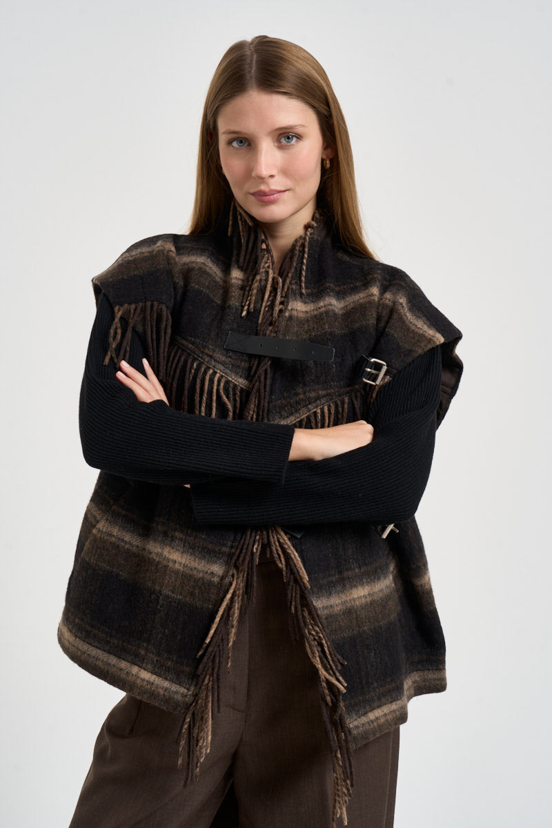 Gilet donna Ginesa con frange a quadri multicolor marrone GI0099FA D3D01EBKKI MARANT ETOILE 