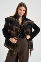 Gilet donna Ginesa con frange a quadri multicolor marrone GI0099FA D3D01EBKKI MARANT ETOILE 