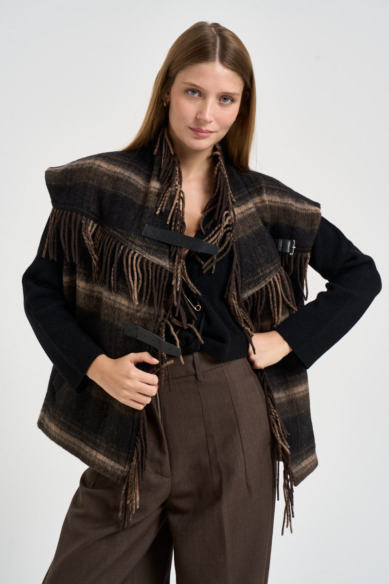 Gilet donna Ginesa con frange a quadri multicolor marrone GI0099FA D3D01EBKKI MARANT ETOILE 