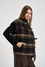 Gilet donna Ginesa con frange a quadri multicolor marrone GI0099FA D3D01EBKKI MARANT ETOILE 