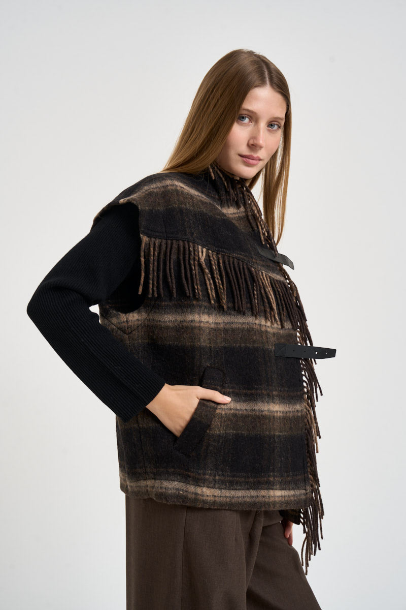 Gilet donna Ginesa con frange a quadri multicolor marrone GI0099FA D3D01EBKKI MARANT ETOILE 