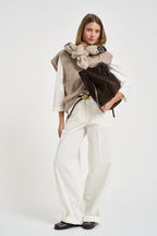 Gilet donna in maglia girocollo beige mélange POVP01 BEIGE MARZIANOBELLO 