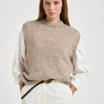 Gilet donna in maglia girocollo beige mélange POVP01 BEIGE MARZIANOBELLO 