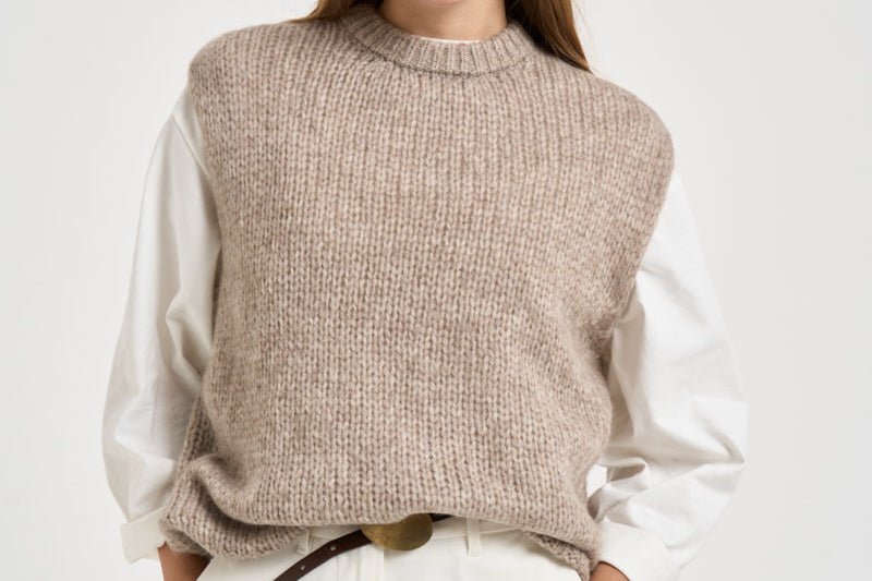 Gilet donna in maglia girocollo beige mélange POVP01 BEIGE MARZIANOBELLO 