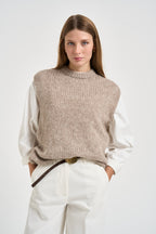 Gilet donna in maglia girocollo beige mélange POVP01 BEIGE MARZIANOBELLO 