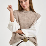 Gilet donna in maglia girocollo beige mélange POVP01 BEIGE MARZIANOBELLO 