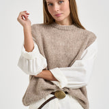Gilet donna in maglia girocollo beige mélange POVP01 BEIGE MARZIANOBELLO 