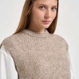 Gilet donna in maglia girocollo beige mélange POVP01 BEIGE MARZIANOBELLO 