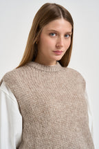 Gilet donna in maglia girocollo beige mélange POVP01 BEIGE MARZIANOBELLO 