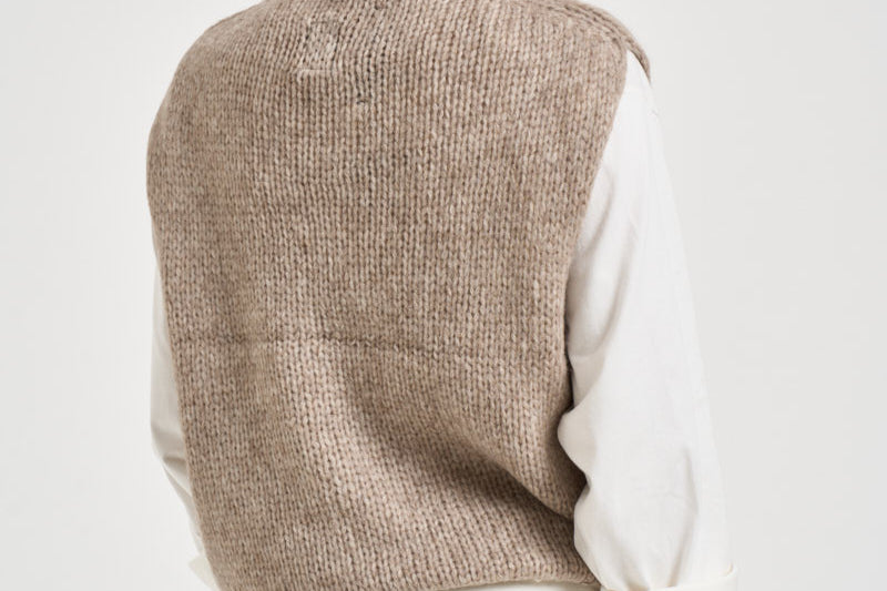 Gilet donna in maglia girocollo beige mélange POVP01 BEIGE MARZIANOBELLO 