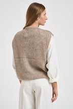 Gilet donna in maglia girocollo beige mélange POVP01 BEIGE MARZIANOBELLO 
