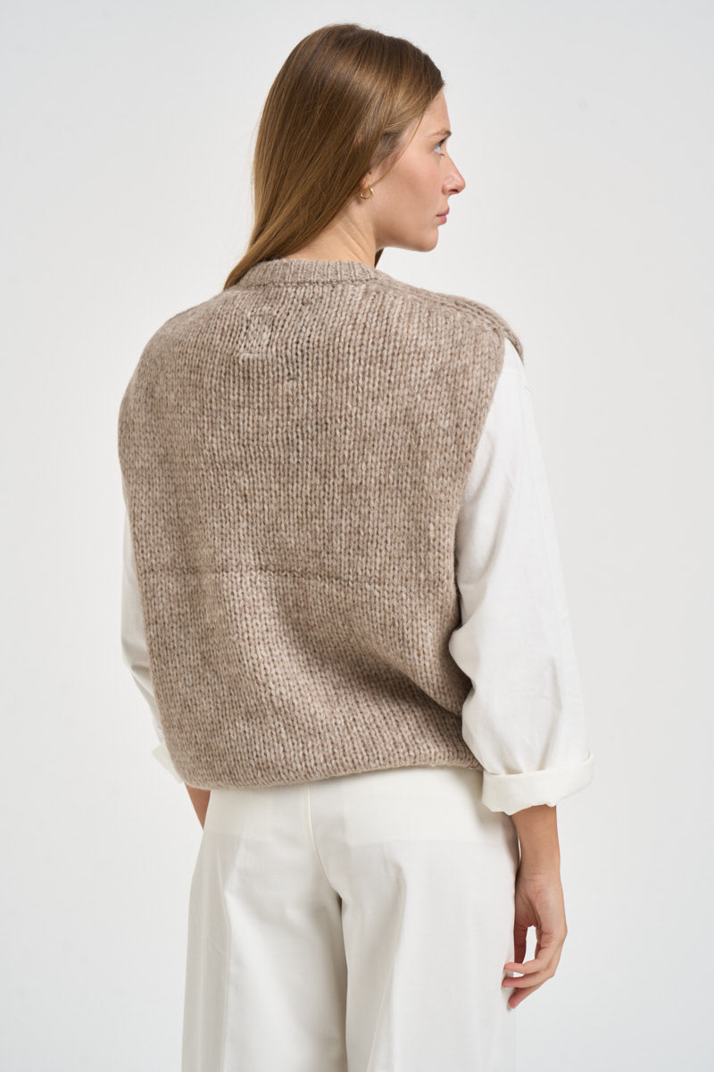 Gilet donna in maglia girocollo beige mélange POVP01 BEIGE MARZIANOBELLO 