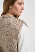 Gilet donna in maglia girocollo beige mélange POVP01 BEIGE MARZIANOBELLO 