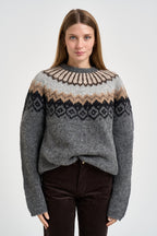 Maglione donna girocollo grigio fantasia jacquard multicolor SW04 DARK GREY MARZIANOBELLO 