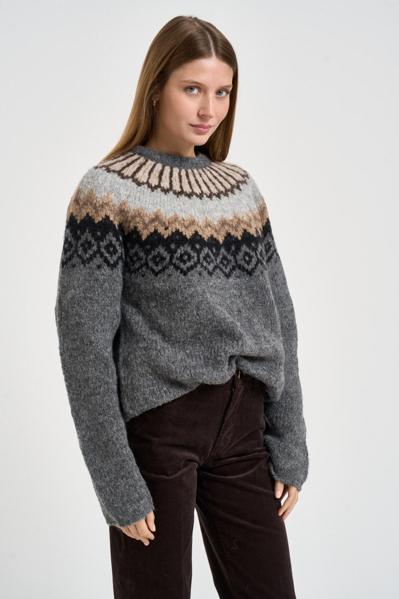 Maglione donna girocollo grigio fantasia jacquard multicolor SW04 DARK GREY MARZIANOBELLO 