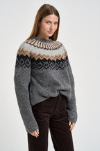 Maglione donna girocollo grigio fantasia jacquard multicolor SW04 DARK GREY MARZIANOBELLO 