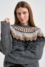 Maglione donna girocollo grigio fantasia jacquard multicolor SW04 DARK GREY MARZIANOBELLO 