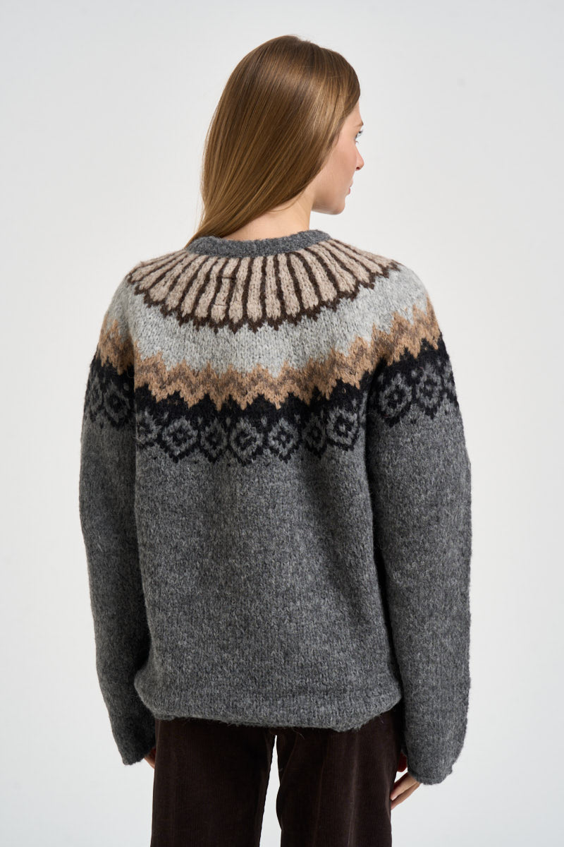 Maglione donna girocollo grigio fantasia jacquard multicolor SW04 DARK GREY MARZIANOBELLO 
