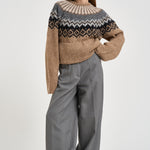 Maglione donna girocollo fantasia jacquard multicolor cammello SW05 CAMEL MARZIANOBELLO 