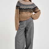 Maglione donna girocollo fantasia jacquard multicolor cammello SW05 CAMEL MARZIANOBELLO 