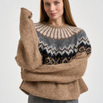 Maglione donna girocollo fantasia jacquard multicolor cammello SW05 CAMEL MARZIANOBELLO 