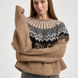 Maglione donna girocollo fantasia jacquard multicolor cammello SW05 CAMEL MARZIANOBELLO 