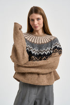 Maglione donna girocollo fantasia jacquard multicolor cammello SW05 CAMEL MARZIANOBELLO 