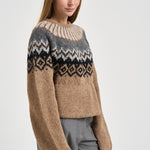 Maglione donna girocollo fantasia jacquard multicolor cammello SW05 CAMEL MARZIANOBELLO 