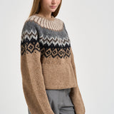 Maglione donna girocollo fantasia jacquard multicolor cammello SW05 CAMEL MARZIANOBELLO 
