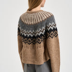 Maglione donna girocollo fantasia jacquard multicolor cammello SW05 CAMEL MARZIANOBELLO 