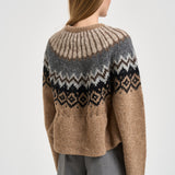 Maglione donna girocollo fantasia jacquard multicolor cammello SW05 CAMEL MARZIANOBELLO 