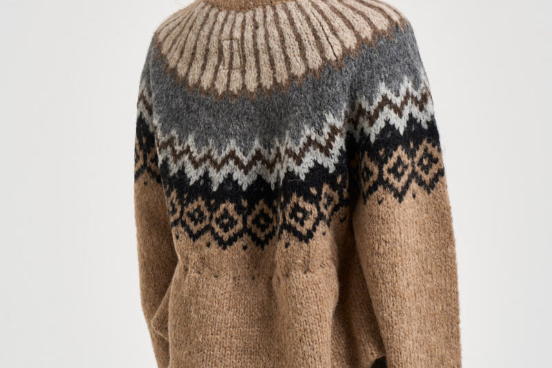Maglione donna girocollo fantasia jacquard multicolor cammello SW05 CAMEL MARZIANOBELLO 